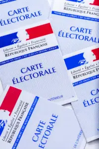  French electoral cards. Each French voter receives a card allowing them to vote in elections in France