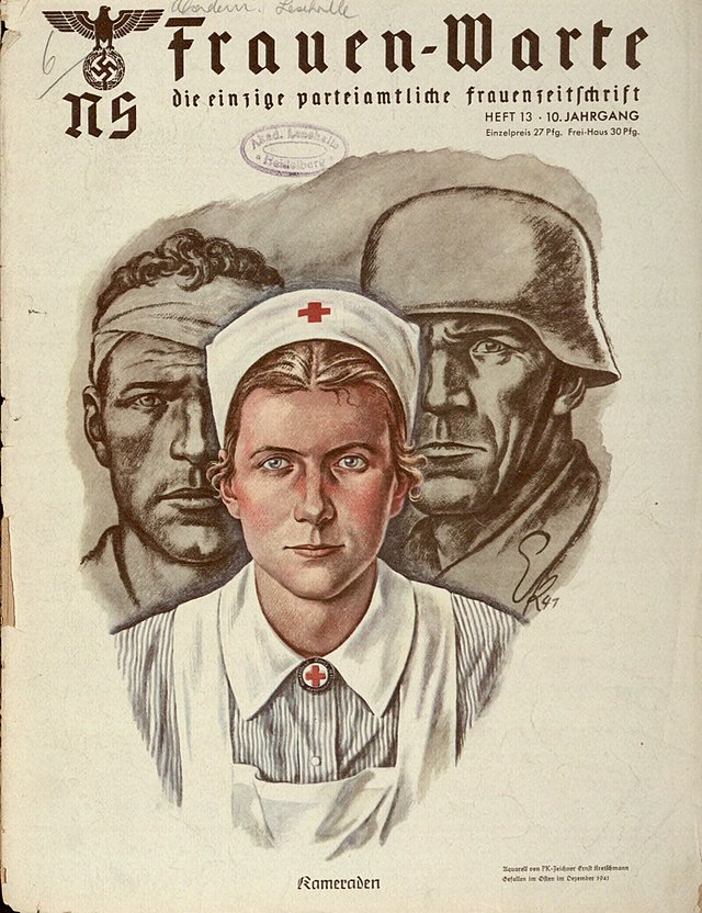 Nazi period propaganda of nurse and soldiers.